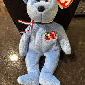 Ty Beanie Baby Blue Bear with Flag Patch